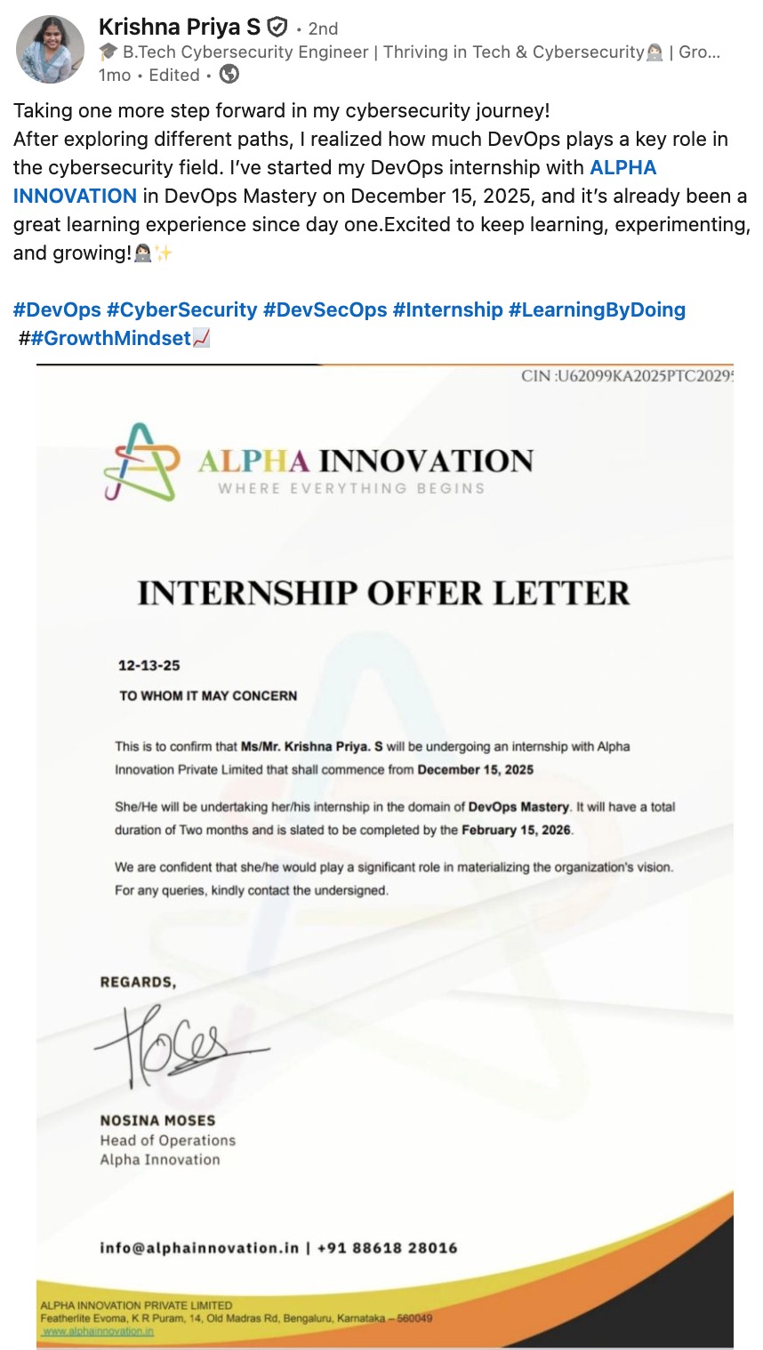 Krishna Priya S LinkedIn post